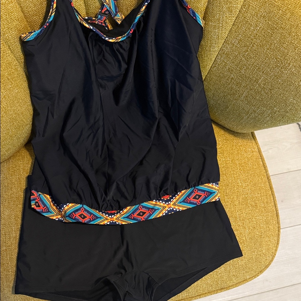 Black Tankini with Colorful Trim